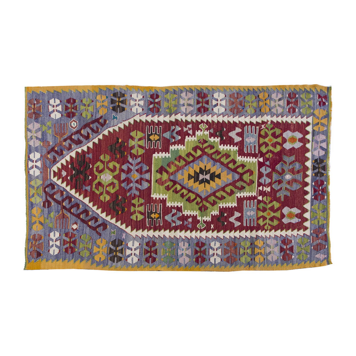 Vintage Denizli Kilim Rug, Oushak Area Kilim 3" x 5" feet 92 x 150 cm