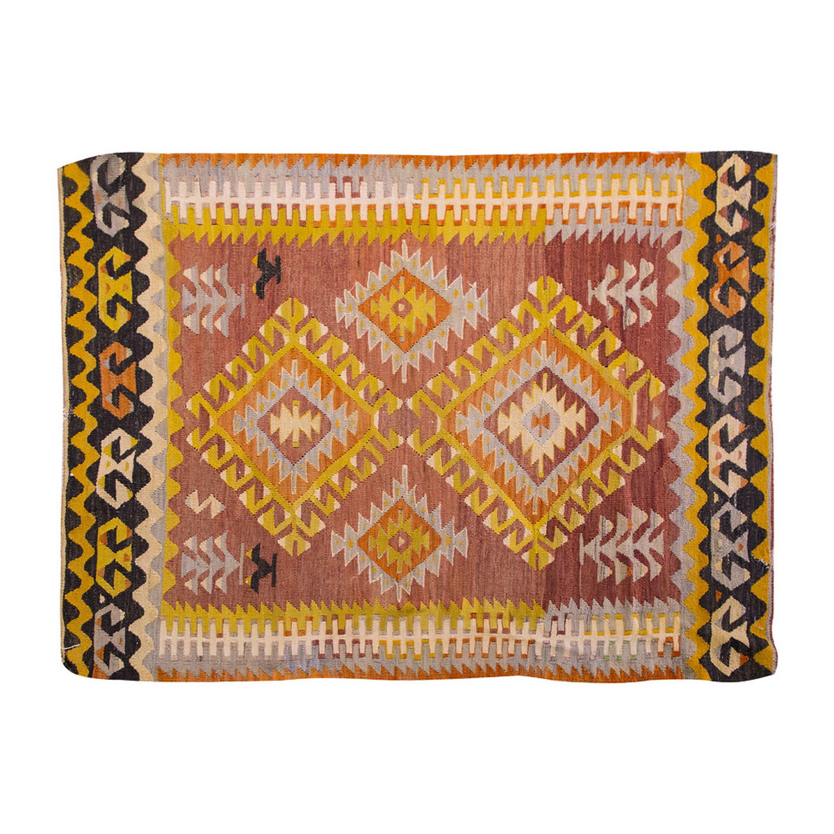 Vintage Kilim Rug,Denizli Eşme Kilim 3'3" x 4'8" feet 100 x 142 cm