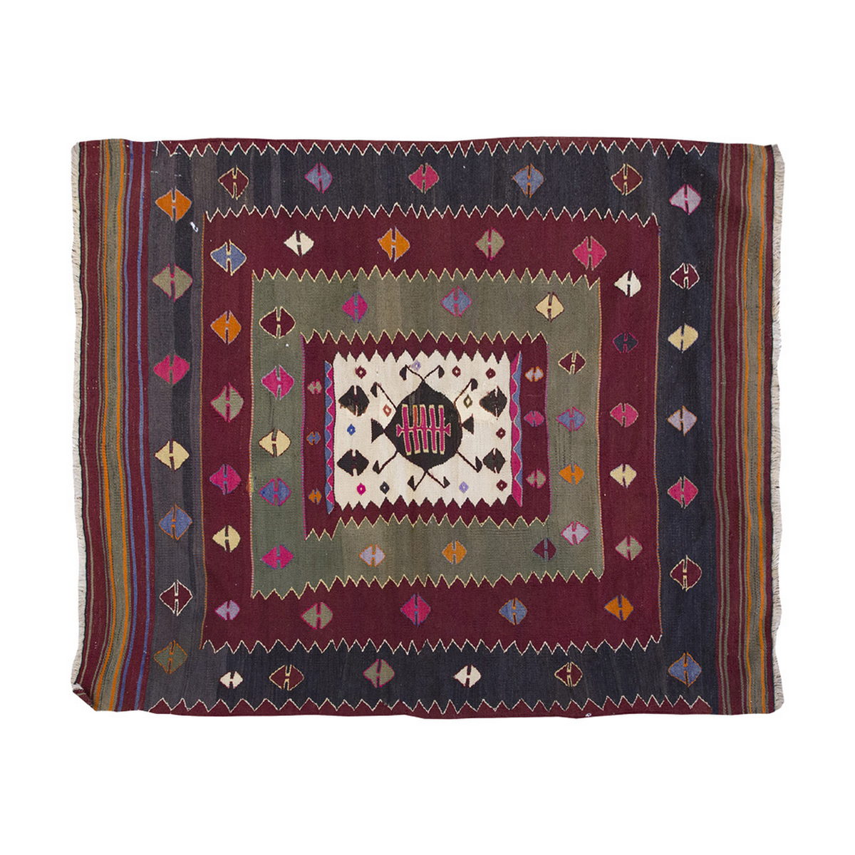 Vintage Kilim Rug,Balıkesir Kilim 3'5" x 3'9" feet 103 x 114 cm