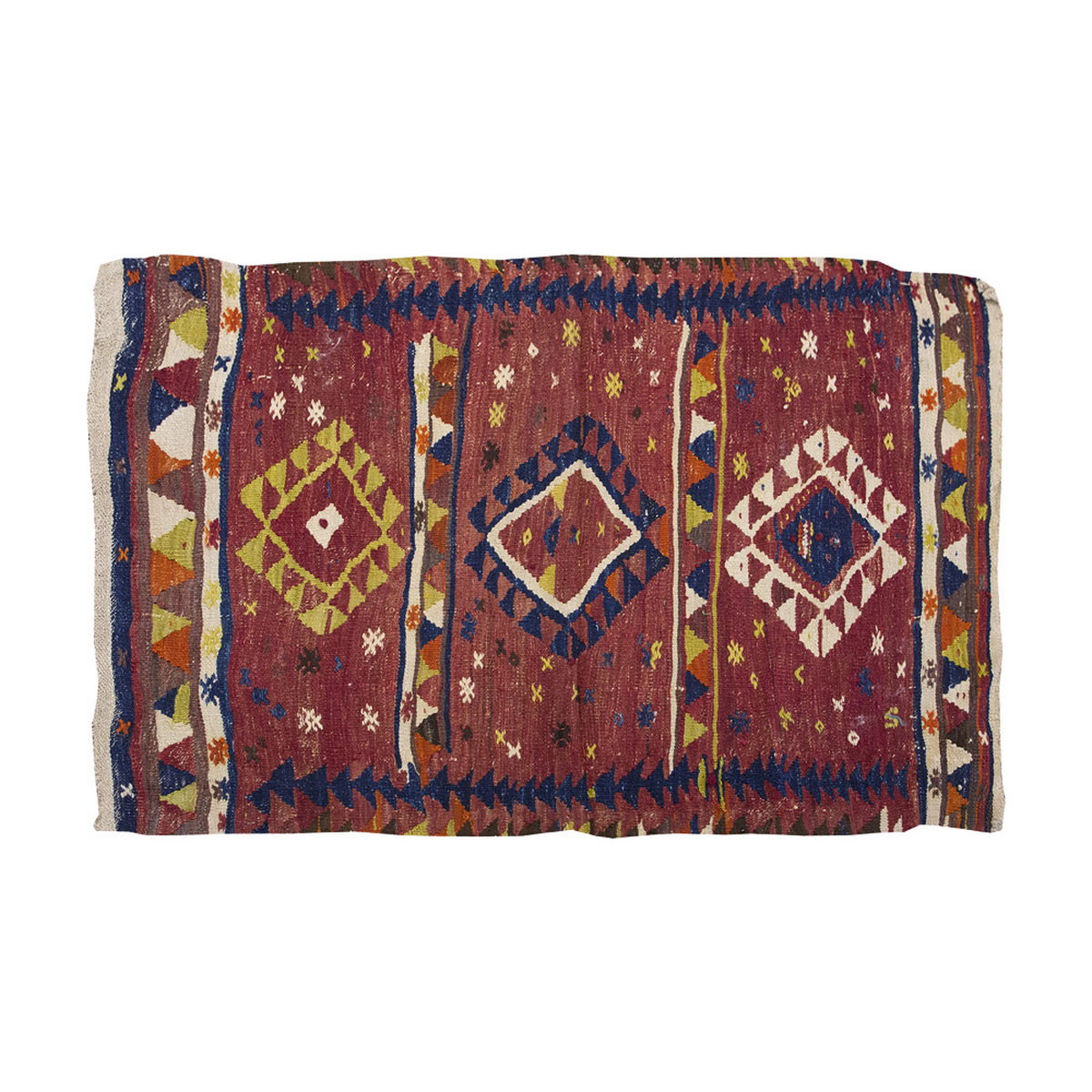 Vintage Kilim Rug, Nomadic Kilim 3'5" x 4'2" feet 105 x 127 cm