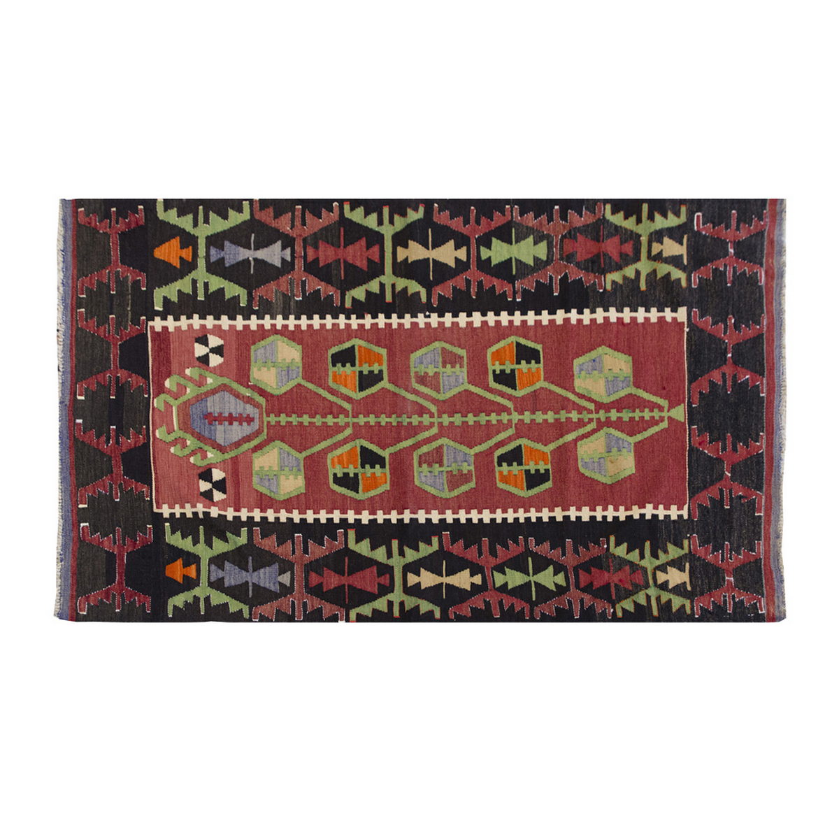 Vintage Kilim Rug,Denizli Kilim 3'6" x 5'3" feet 107 x 160 cm