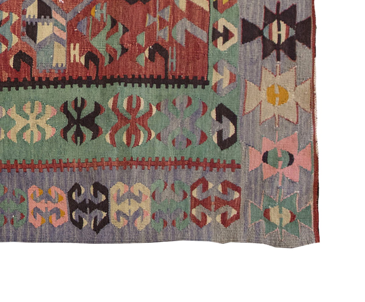 Vintage Kilim Rug,Denizli Kilim 4" x 5'3" feet 119 x 159 cm