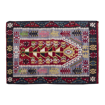 Vintage Denizli Kilim Rug, Oushak Area Kilim 4'1" x 5" feet 125 x 152 cm