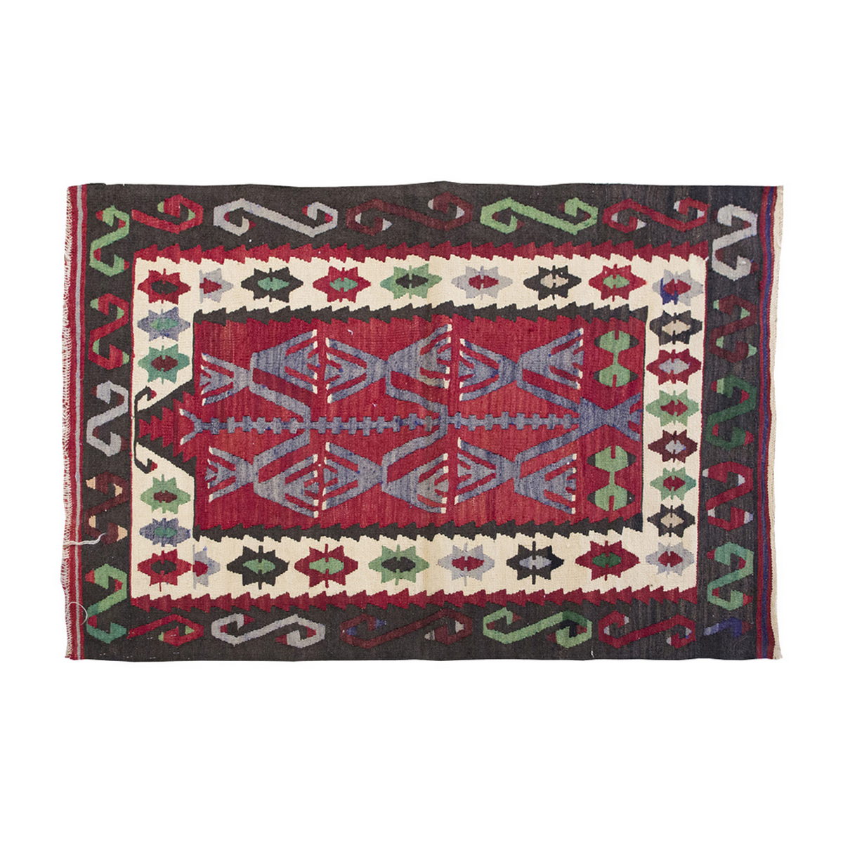 Vintage Kilim Rug,Denizli Kilim 3'2" x 4'4" feet 97 x 133 cm
