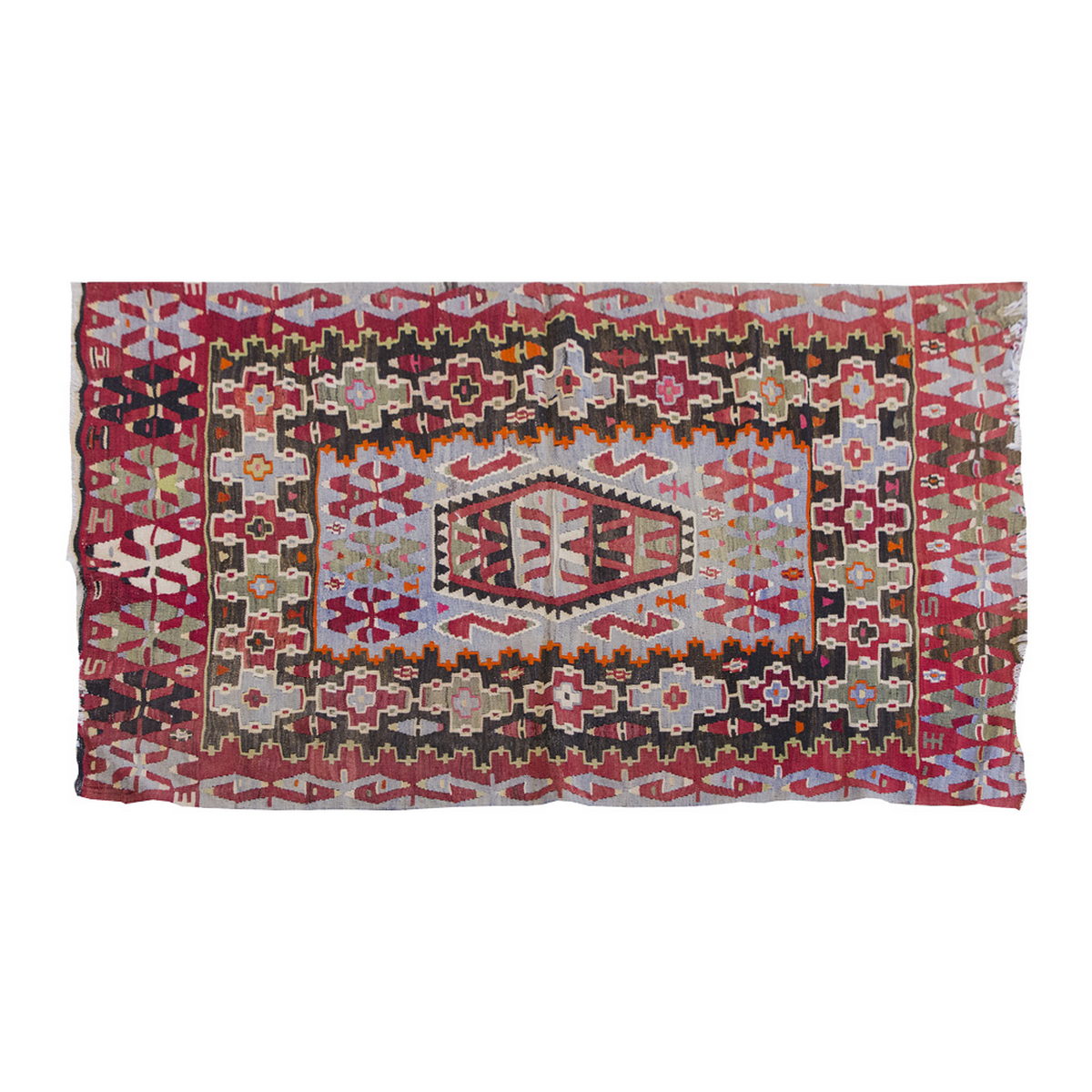 Vintage Kilim Rug,Denizli Eşme Kilim 3'4" x 4'7" feet 102 x 140 cm