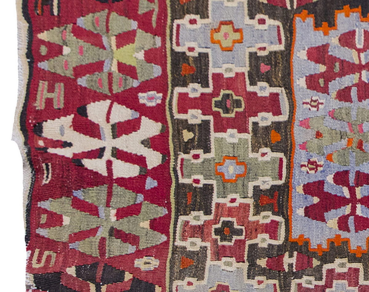 Vintage Kilim Rug,Denizli Eşme Kilim 3'4" x 4'7" feet 102 x 140 cm