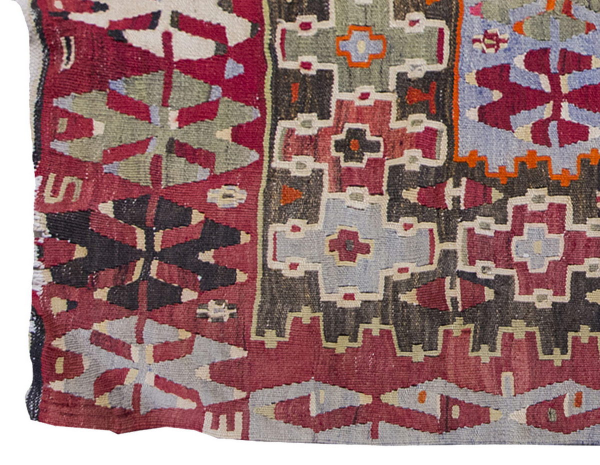 Vintage Kilim Rug,Denizli Eşme Kilim 3'4" x 4'7" feet 102 x 140 cm