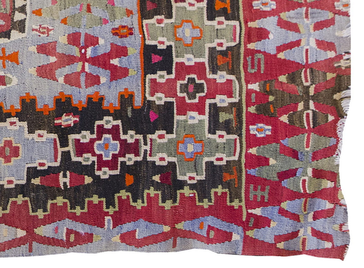 Vintage Kilim Rug,Denizli Eşme Kilim 3'4" x 4'7" feet 102 x 140 cm