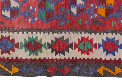Vintage Kilim Rug,Denizli Kilim 3'4" x 4'8" feet 101 x 142 cm