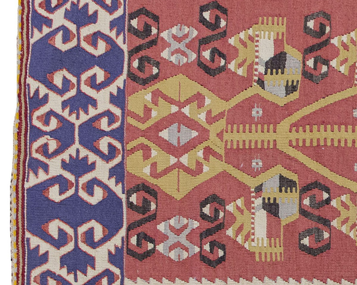 Vintage Kilim Rug,Denizli Kilim 3'6" x 4'8" feet 107 x 142 cm
