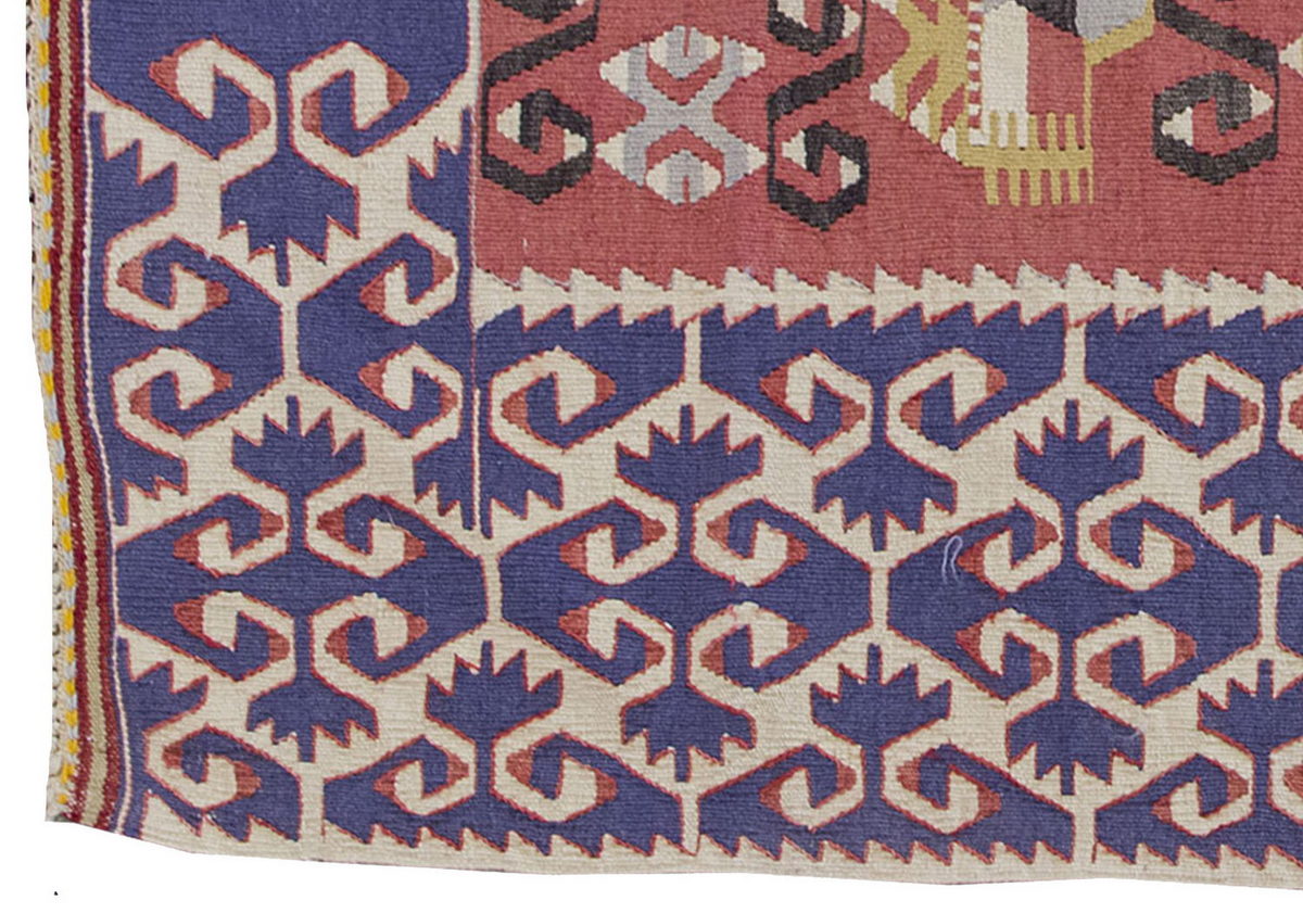 Vintage Kilim Rug,Denizli Kilim 3'6" x 4'8" feet 107 x 142 cm