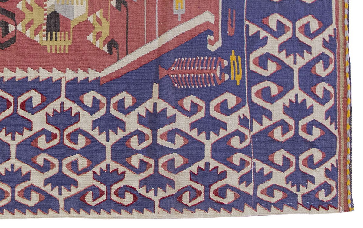 Vintage Kilim Rug,Denizli Kilim 3'6" x 4'8" feet 107 x 142 cm