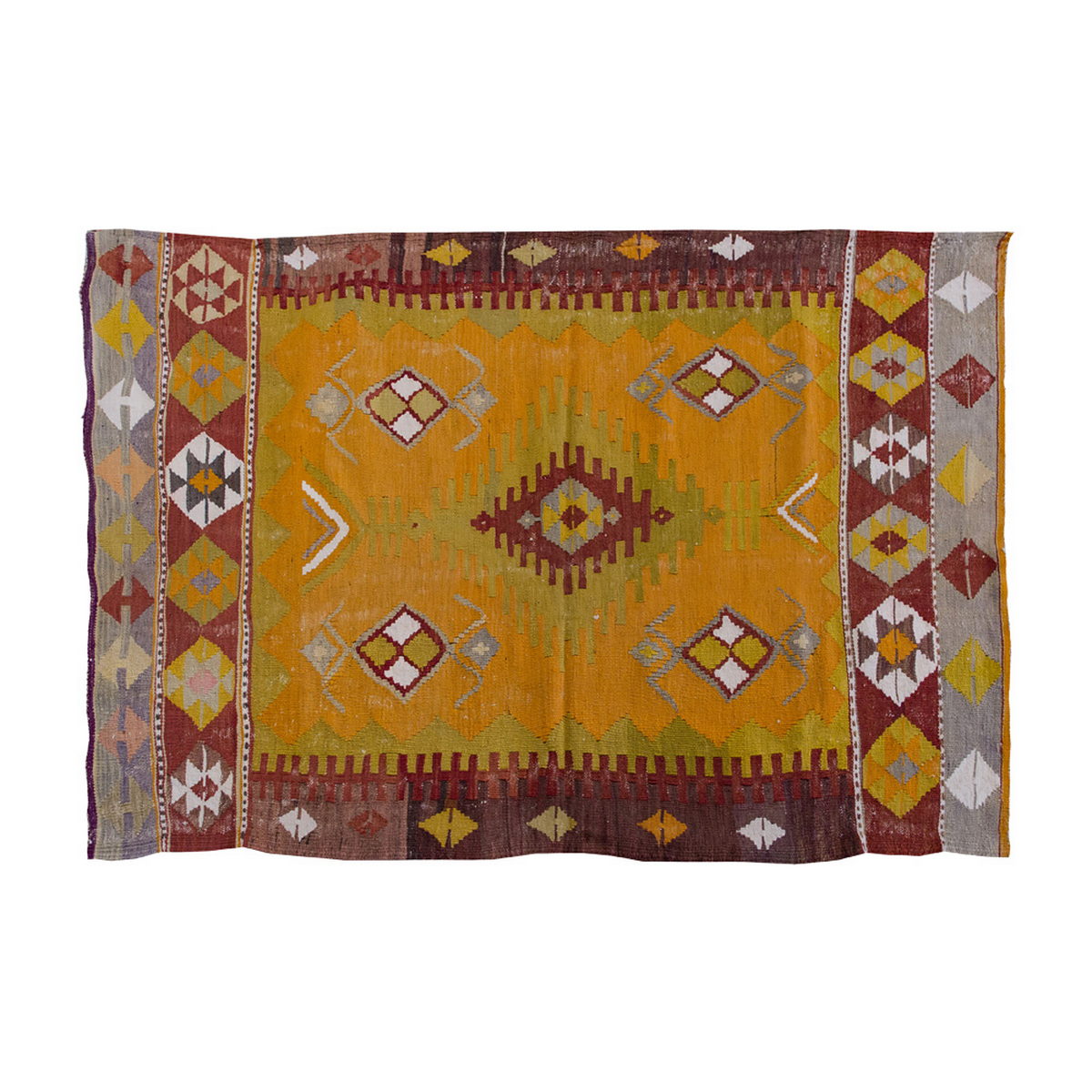 Vintage Kilim Rug,Denizli Kilim 3'8" x 5'1" feet 112 x 156 cm