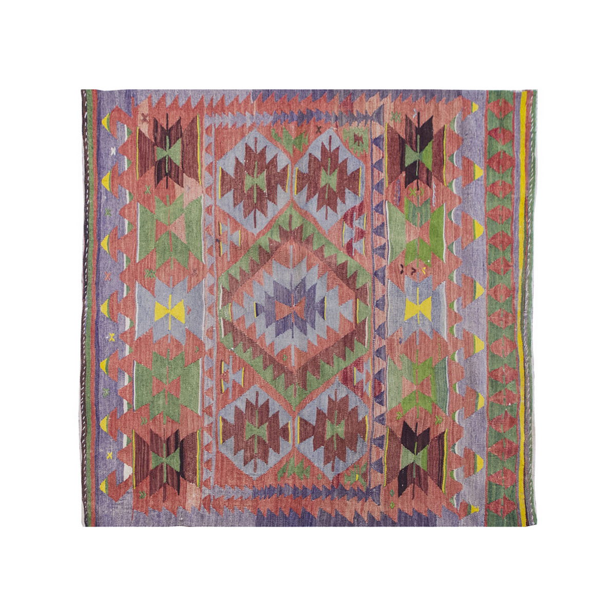 Vintage Kilim Rug, Oushak Denizli Kilim 4" x 4" feet 117 x 118 cm