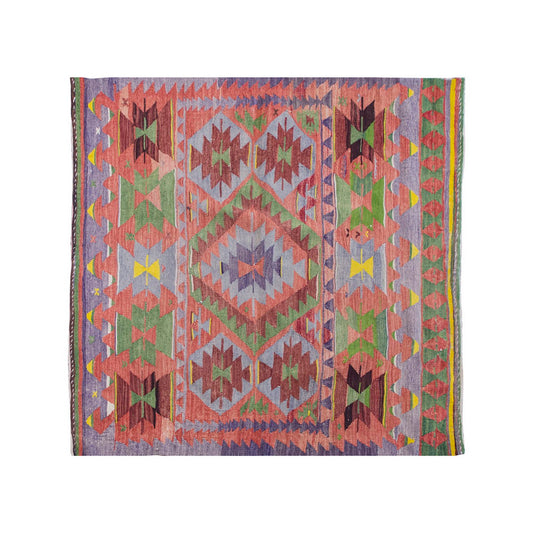 Vintage Kilim Rug, Oushak Denizli Kilim 4" x 4" feet 117 x 118 cm