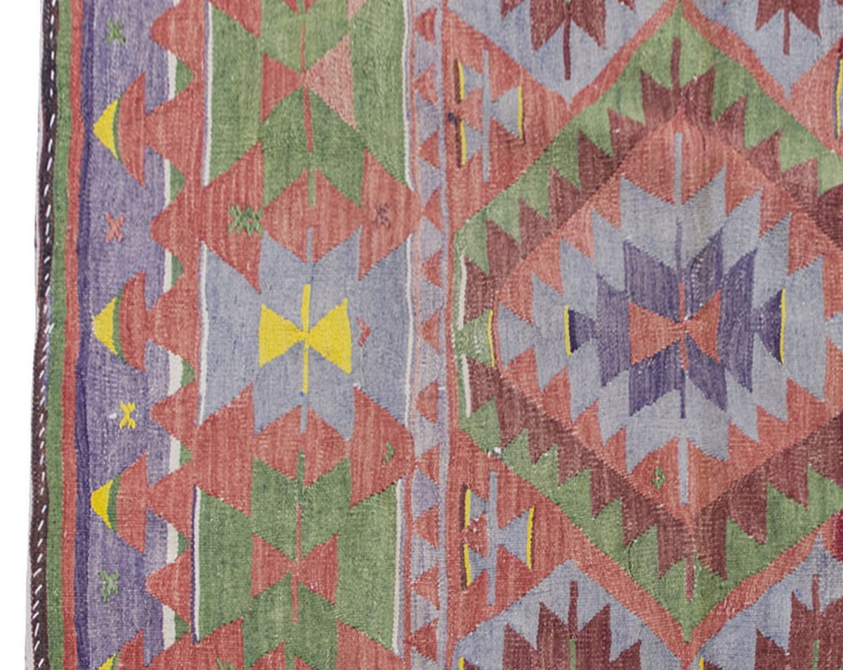 Vintage Kilim Rug, Oushak Denizli Kilim 4" x 4" feet 117 x 118 cm