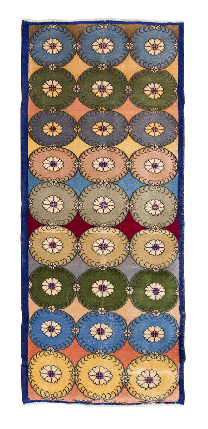 Vintage Rug, Small Oushak Rug 3'3" x 7'1" feet 98 x 215 cm