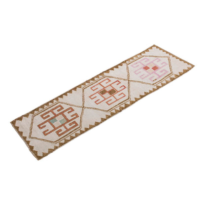 White Herki Runner Rug 3'1" x 10'2" feet 93 x 310 cm