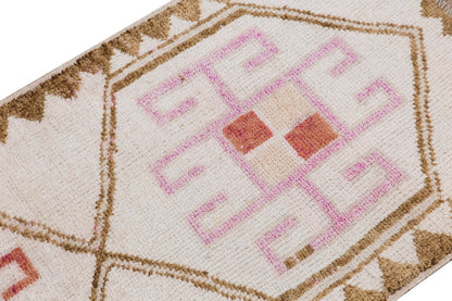 White Herki Runner Rug 3'1" x 10'2" feet 93 x 310 cm