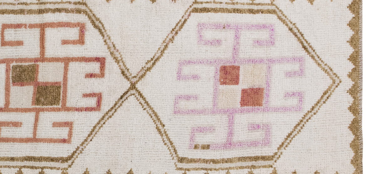 White Herki Runner Rug 3'1" x 10'2" feet 93 x 310 cm