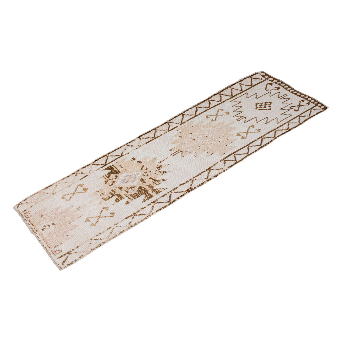 White Herki Runner Rug 3'3" x 11' feet 100 x 335 cm
