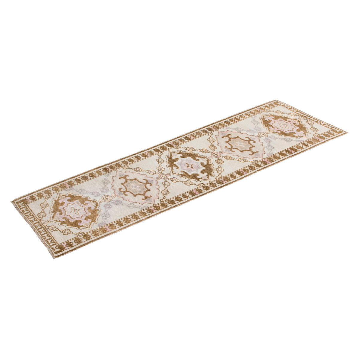 White Herki Runner Rug 3'7" x 11'1" feet 108 x 337 cm