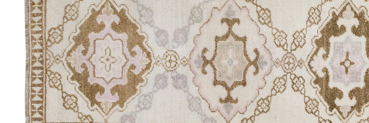 White Herki Runner Rug 3'7" x 11'1" feet 108 x 337 cm