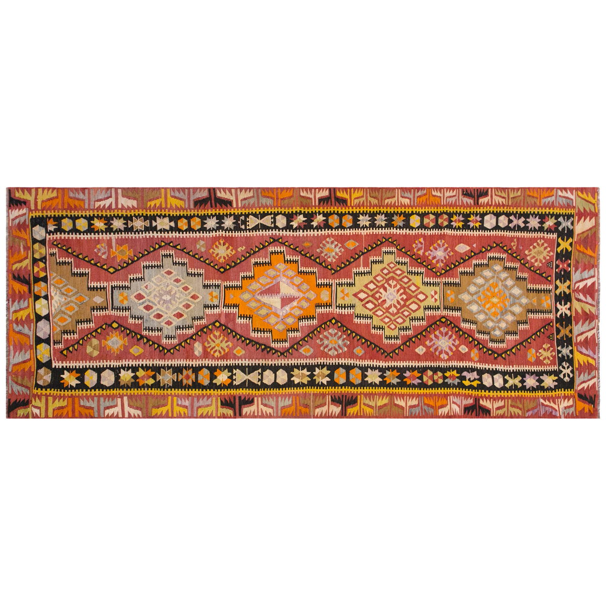 Anatolian tribal kilim, 3.11 x 11.8 ft kilim, 120 x 357 cm