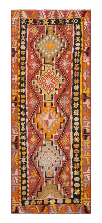 Anatolian tribal kilim, 3.11 x 11.8 ft kilim, 120 x 357 cm