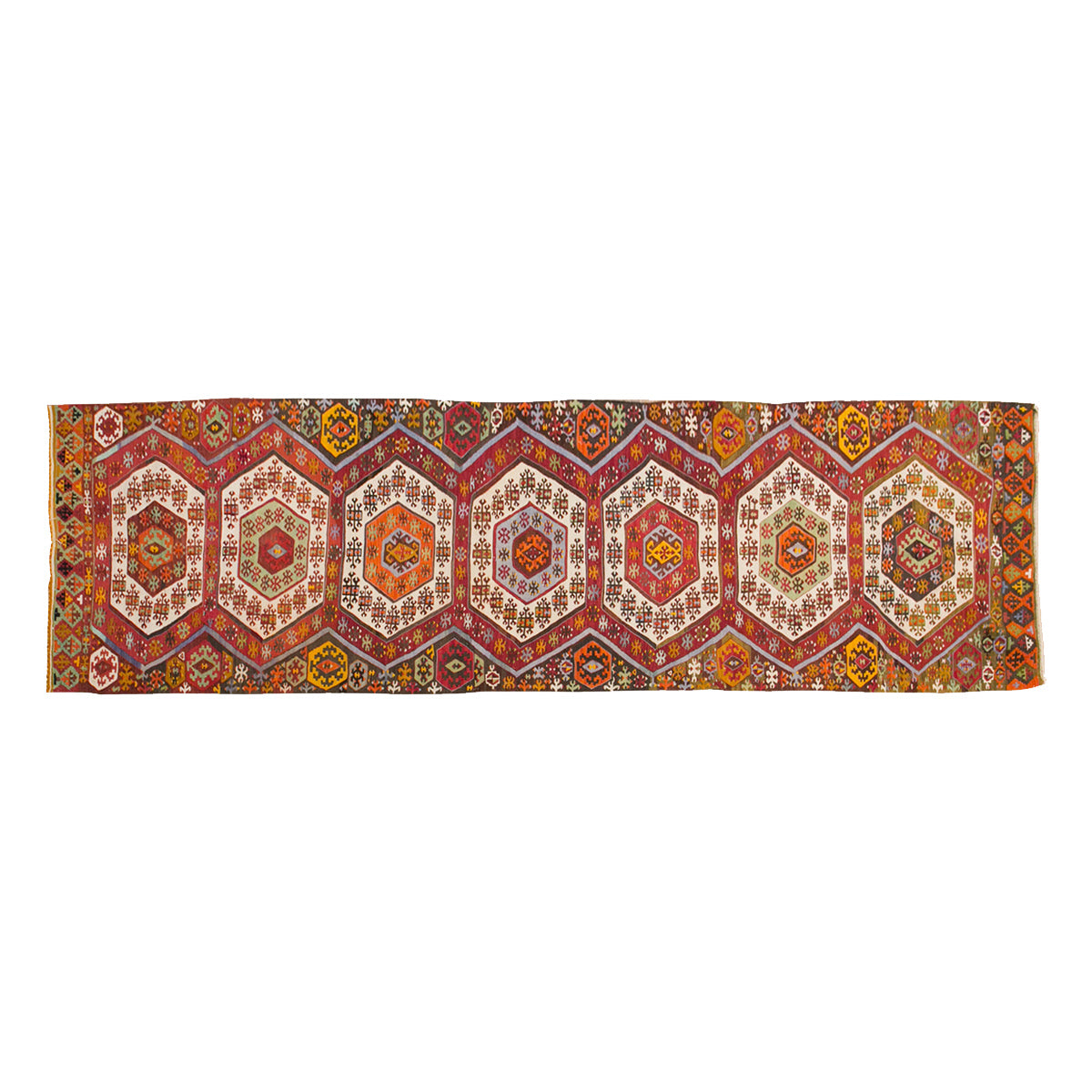 Anatolian tribal kilim, 3.5 x 12.1 ft kilim, 105 x 370 cm