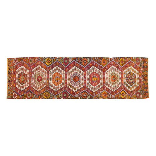 Anatolian tribal kilim, 3.5 x 12.1 ft kilim, 105 x 370 cm