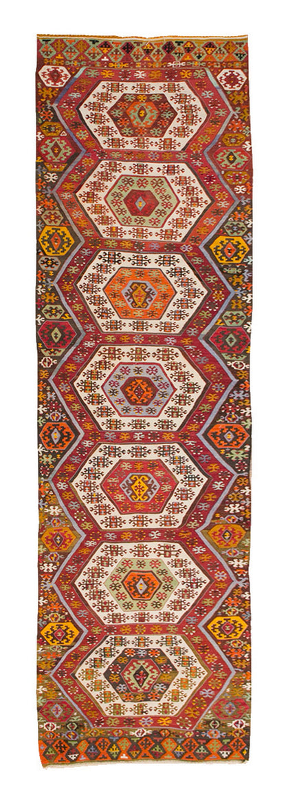 Anatolian tribal kilim, 3.5 x 12.1 ft kilim, 105 x 370 cm