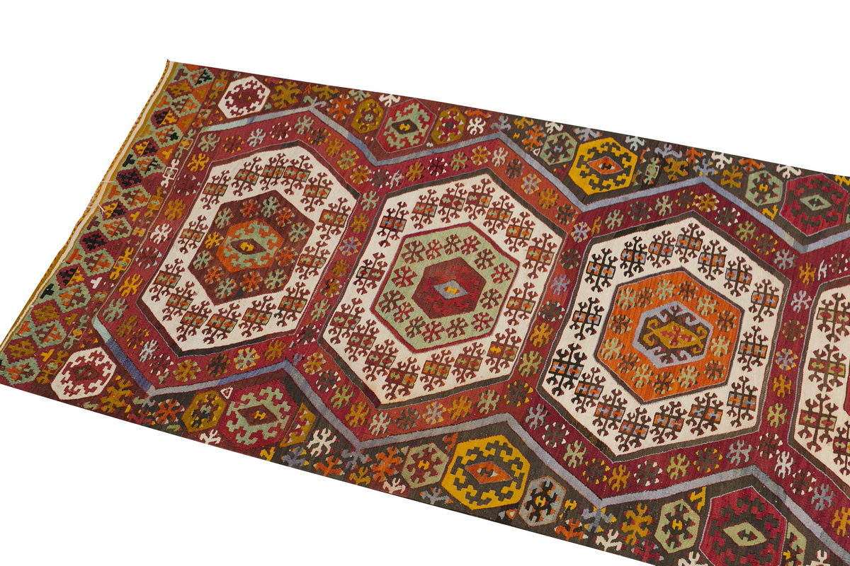 Anatolian tribal kilim, 3.5 x 12.1 ft kilim, 105 x 370 cm