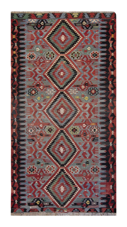 anatolian tribal kilim, 5x11 ft kilim, 164x332 cm