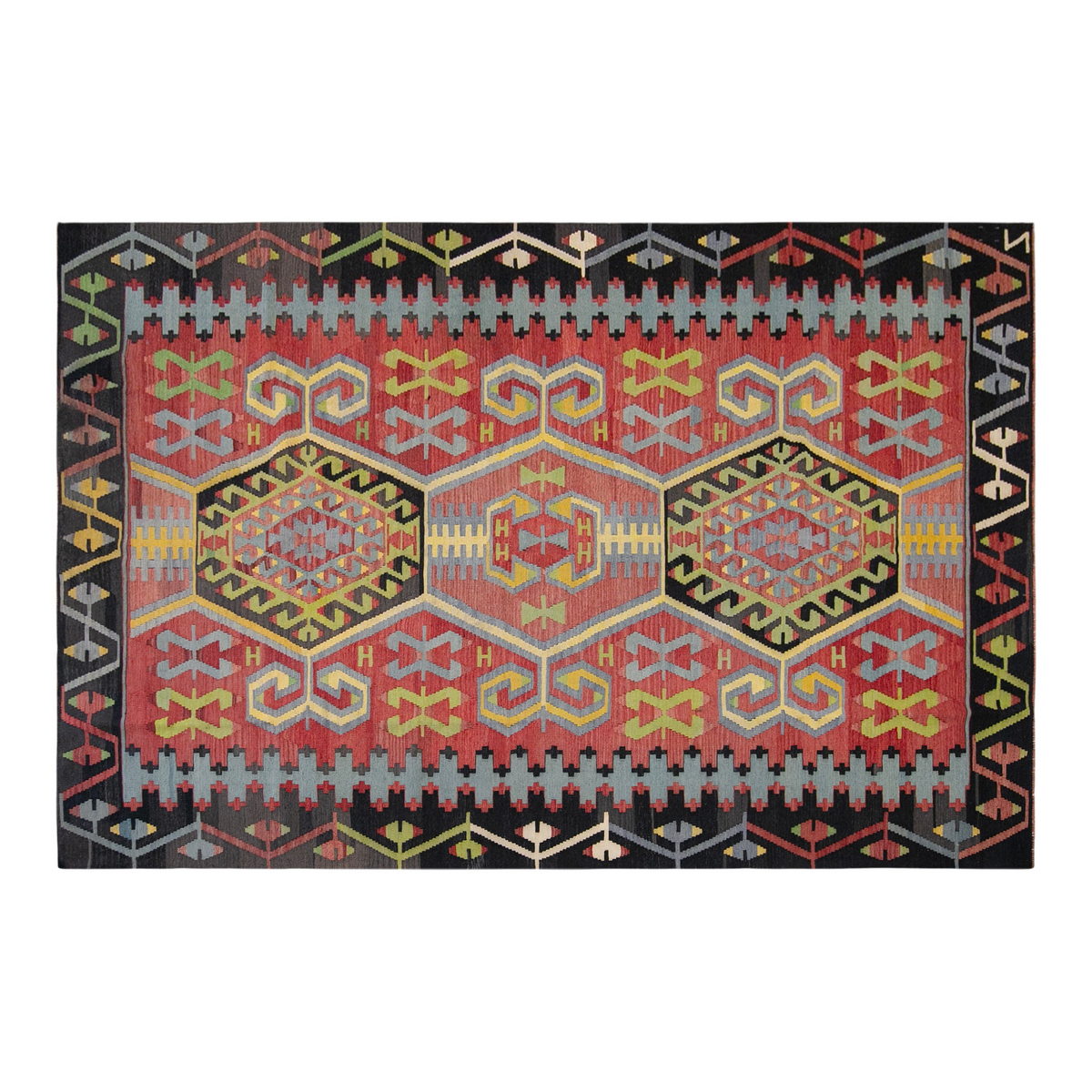 anatolian tribal kilim, 7x9 ft kilim, 199x289 cm
