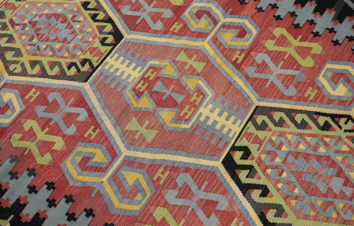 anatolian tribal kilim, 7x9 ft kilim, 199x289 cm