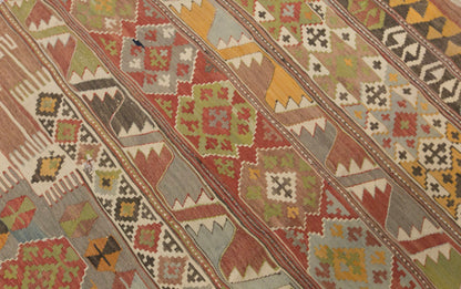 Antique Aydın Turkish Kilim Rug, 5.9 x 14.8 ft, 180 x 450 cm, 120 Year Old Handwoven Wool Kilim