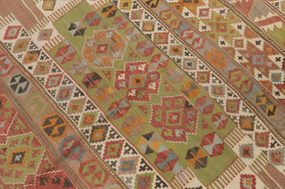 Antique Aydın Turkish Kilim Rug, 5.9 x 14.8 ft, 180 x 450 cm, 120 Year Old Handwoven Wool Kilim