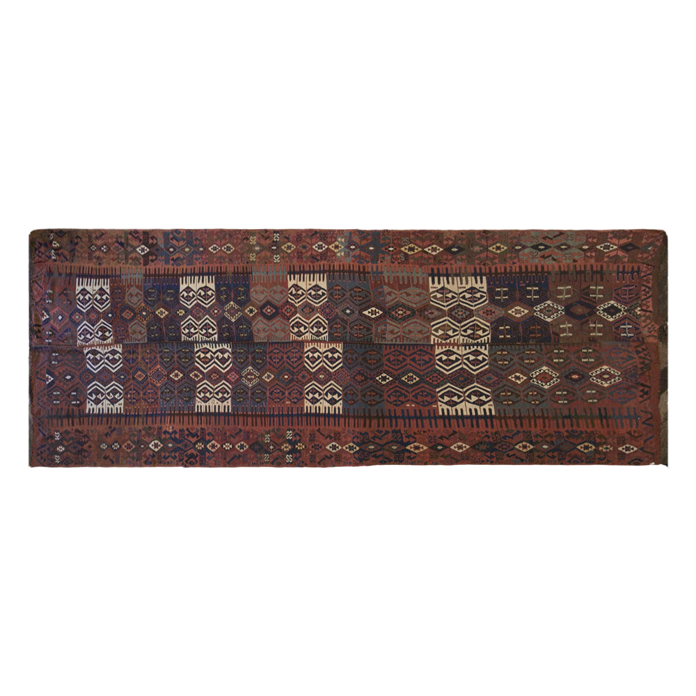 Antique Kağızman Turkish Kilim Rug, 6.4 x 18.0 ft, 195 x 550 cm, 120 Year Old Handwoven Wool Kilim