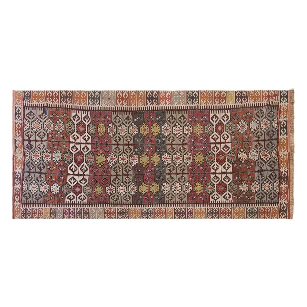 Antique Konya Kilim Rug, 5.1 x 12.6 ft, 155 x 385 cm, Handwoven Wool Kilim, 120 Years Old