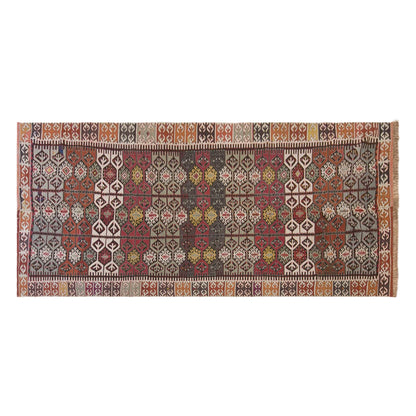 Antique Konya Kilim Rug, 5.1 x 12.6 ft, 155 x 385 cm, Handwoven Wool Kilim, 120 Years Old