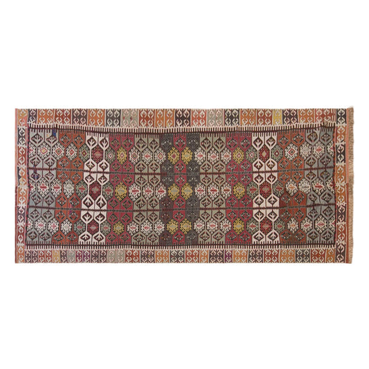 Antique Konya Kilim Rug, 5.1 x 12.6 ft, 155 x 385 cm, Handwoven Wool Kilim, 120 Years Old