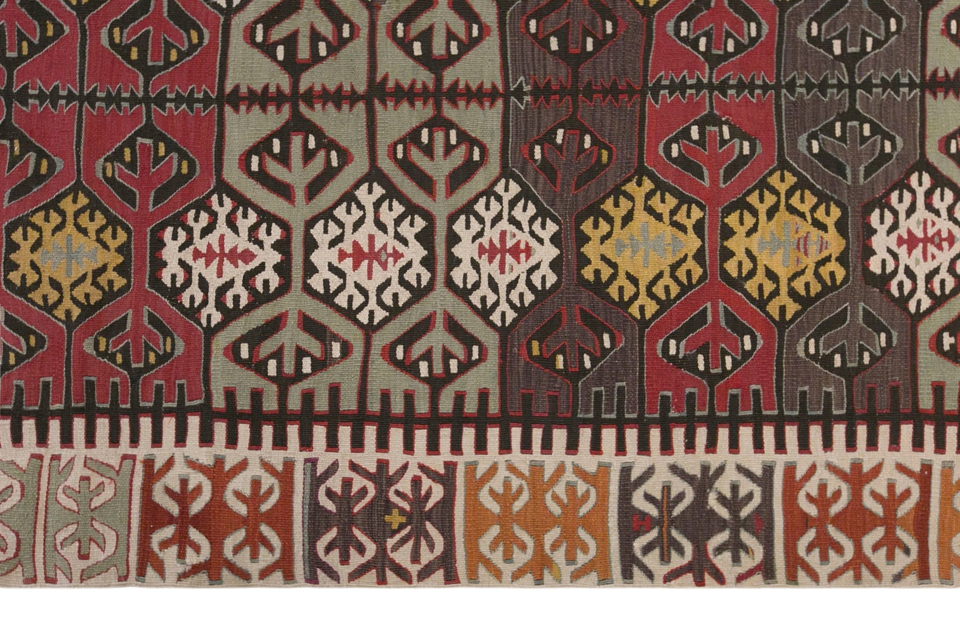 Antique Konya Kilim Rug, 5.1 x 12.6 ft, 155 x 385 cm, Handwoven Wool Kilim, 120 Years Old