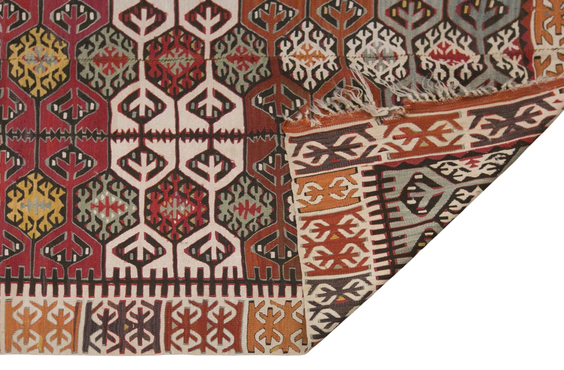 Antique Konya Kilim Rug, 5.1 x 12.6 ft, 155 x 385 cm, Handwoven Wool Kilim, 120 Years Old
