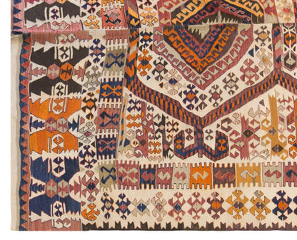 Antique Turkish Kilim Rug, 3.6 x 11.0 ft, 110 x 335 cm, Handwoven Wool Kilim