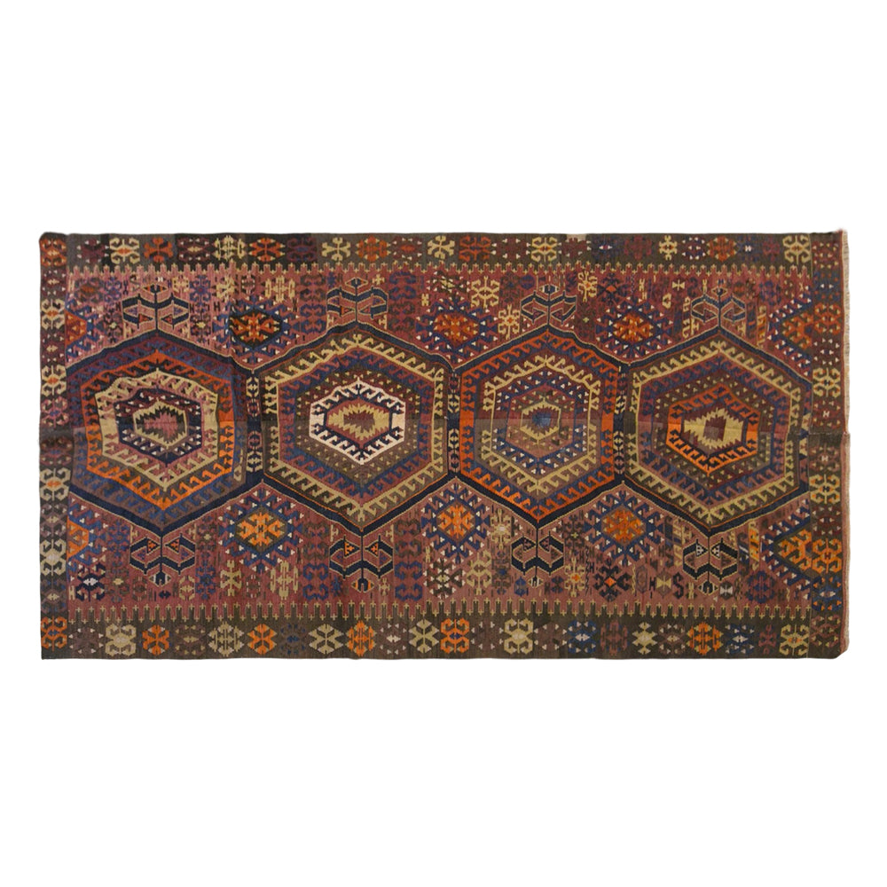 Antique Western Anatolian Turkish Kilim Rug, 5.6 x 11.5 ft, 172 x 350 cm, 100 Year Old Handwoven Wool Kilim