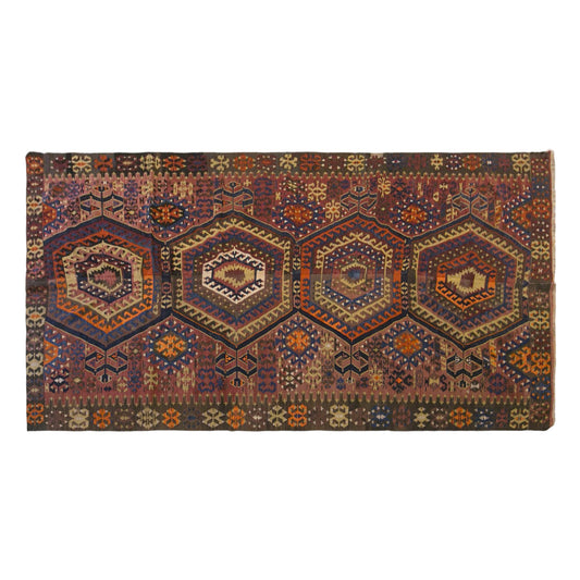 Antique Western Anatolian Turkish Kilim Rug, 5.6 x 11.5 ft, 172 x 350 cm, 100 Year Old Handwoven Wool Kilim