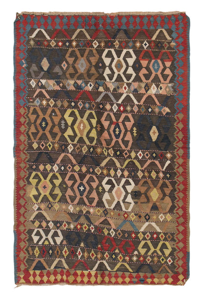 Caucasian Kilim, 90 Years Old, 149 x 235 cm / 4'11 x 7'9 feet