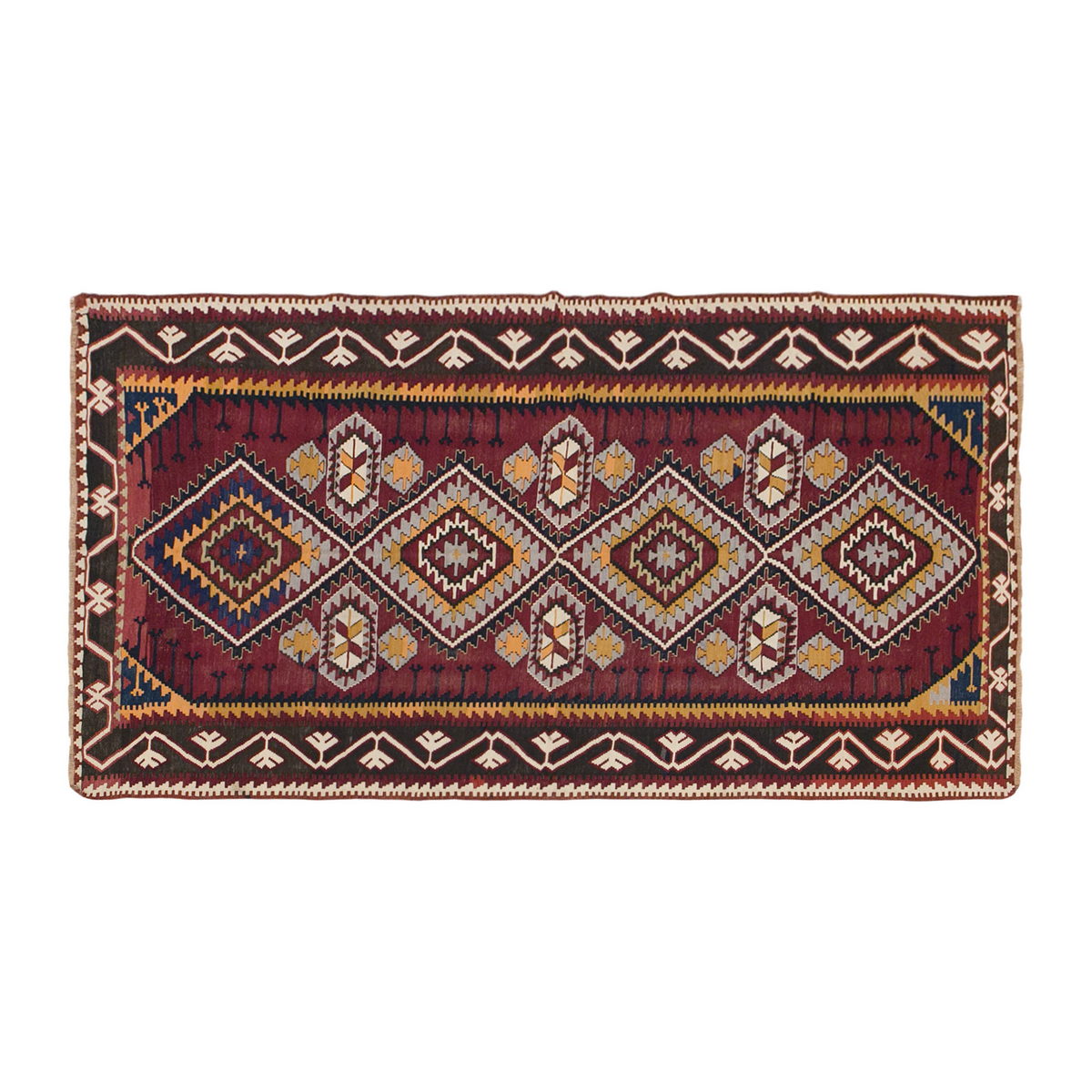 Caucasian Kilim, 90 Years Old, 162 x 265 cm / 5'4 x 8'8 feet