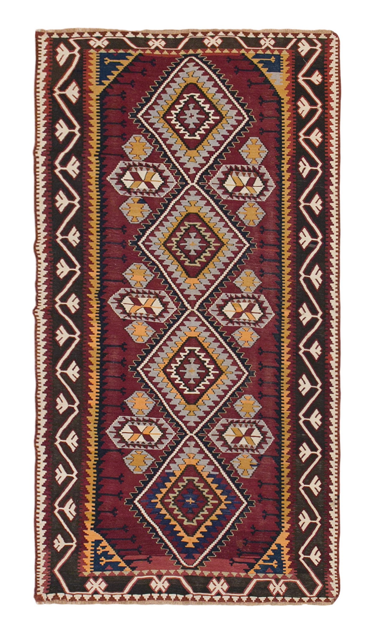 Caucasian Kilim, 90 Years Old, 162 x 265 cm / 5'4 x 8'8 feet